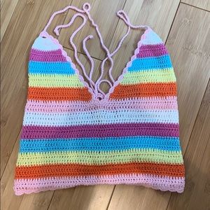 Striped Knitted Halter Crop Top
